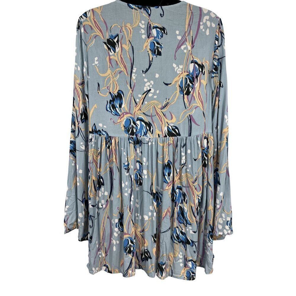 Free People Floral Blouse Top Medium M Gray Blue Pink Women Boho Babydoll VGUC - Picture 5 of 8